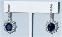 Certified 7.53cts Sapphire & Diamond 14k Earrings