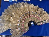PAIR OF 2 BEAUTIFUL GOLD HAND FANS