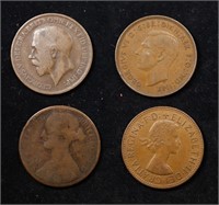 Group of 4 Coins, Great Britain Pennies, 18xx, 191