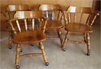 4 Vintage Rolling Maple Dining Club Chairs