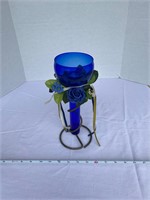 Blue Stained Glass Home Decor with Stand