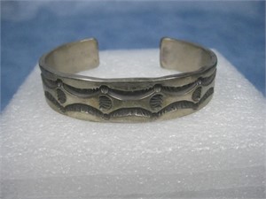 Vtg Sterling Silver Navajo Bracelet K&M Bill See