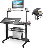Mobile Desk  Adjustable  3 Tops  Black