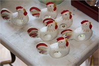Lot of 6 painted wood rooster napkin holders