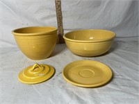 Yellow Fiestaware Bowls, Saucer, Teacup Lid