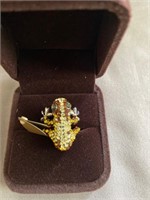 Sterling Frog Ring With Brown Stones