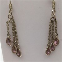 Sterling Silver Earrings W Pink Stones