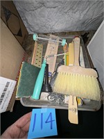 Box, lot of brushes, painting supplies, etc.