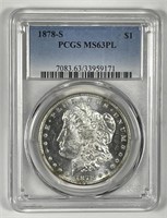 1878-S Morgan Silver $1 Prooflike PCGS MS63 PL