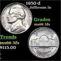 1950-d Jefferson Nickel 5c Grades GEM+ 5fs