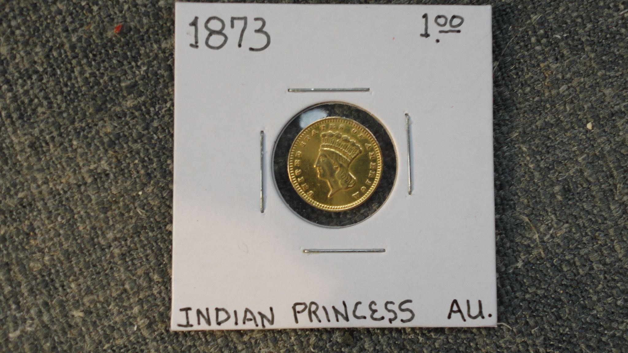 1873 Indian Princess Gold Dollar Coin Type 3