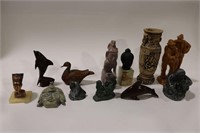 STONE, WOOD, AND RESIN FIGURINES, MASKS AND VASE