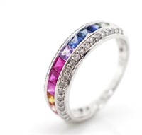 Rainbow sapphire, diamond and 18ct white gold ring