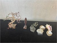 Carved Bonsai Tree, Stone Tree, Dolphin, Seashells