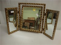 Trifold gilt dressing mirror, 19" tall by 32"