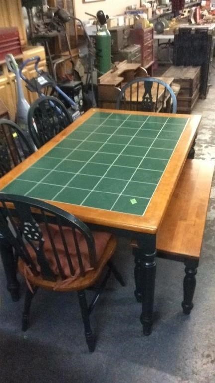 TILE TOP DINING TABLE W/ CHAIRS & BENCH