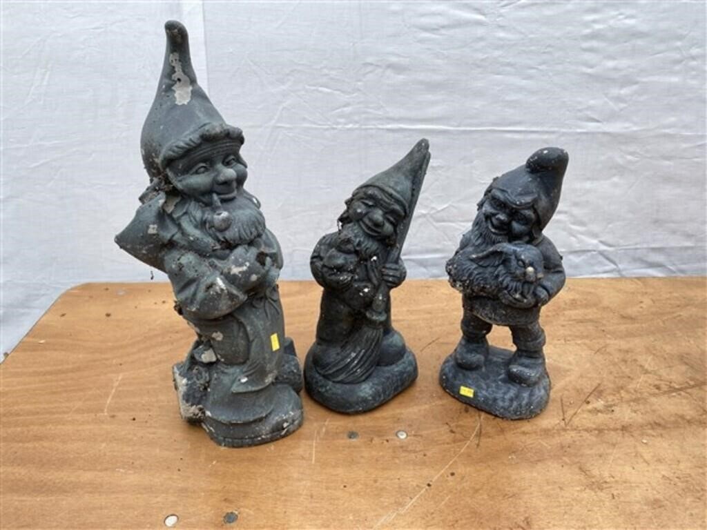 (3) Concrete Garden Gnomes