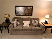 3 Cushion Sofa, End Table, Picture, Lamps