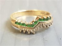 14k gold ring set with emerald & diamonds: