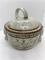 Vintage Pottery Lidded Casserole Dish Handles