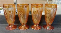 4 IRIS PATTERN CARNIVAL GLASS GLASSES