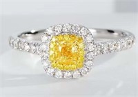 Natural Yellow Diamond Ring 18K Gold