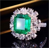 7.5ct Colombian Natural Emerald Ring 18K Gold