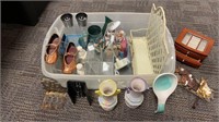 Tote-miscellaneous items (copper shoes, vases etc)