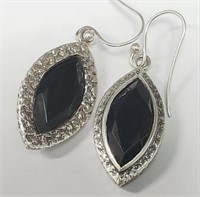 $300 Silver Black Onyx 10.56G  Earrings