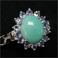 $240 Silver Tanzanite And Turquoise Ring