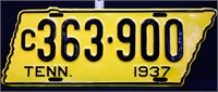 1937 state shaped TN license plate
