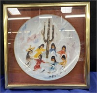 Framed De Grazia "Saguaro Dance” porcelain plate