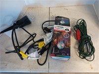 Assorted outdoor lighting and extension cords