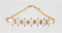 14K Gold Diamond and Opal Bracelet