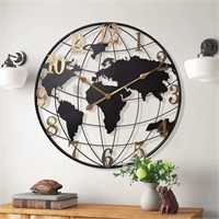 Large World Map Wall Clock, Metal Minimalist Mode