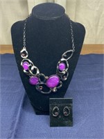 Purple stone fashion necklace with matching