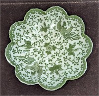 Vintage Ceramic Scallop Green & White Bowl