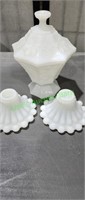 Milk Glass candy nut dish and candle holders