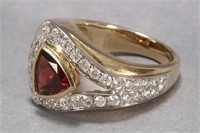 9ct Gold, White Sapphire and Red Stone Ring,