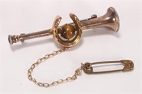 9ct Gold and Tiger's Eye Bugle Brooch,