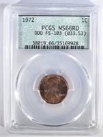 1972 LINCOLN CENT PCGS MS66RD