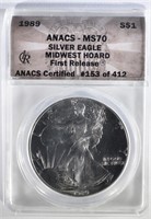 1989 AMERICAN SILVER EAGLE $1 ANACS MS70