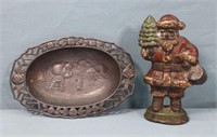 Cast Iron Santa Claus Paperweight & Change Tray