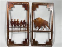 Two Western Style Metal Wall Decor Plaques