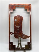 Metal Western Cowboy Boot Wall Art w/ Copper