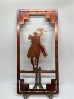 Metal Western Cowboy on Horse Wall Art w/ Copper