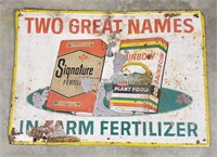 Two Great Names In Farm Fertilizer sign.