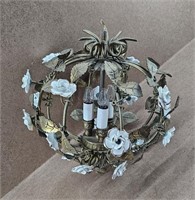 1950s Brass Floral Ball Hanging Lamp