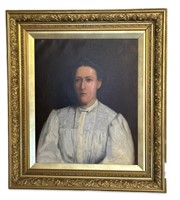 Antique Victorian Lady Portrait Painting Old Frame