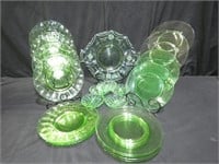 18 Pc. Green Uranium Depression Glass Plates & Mor